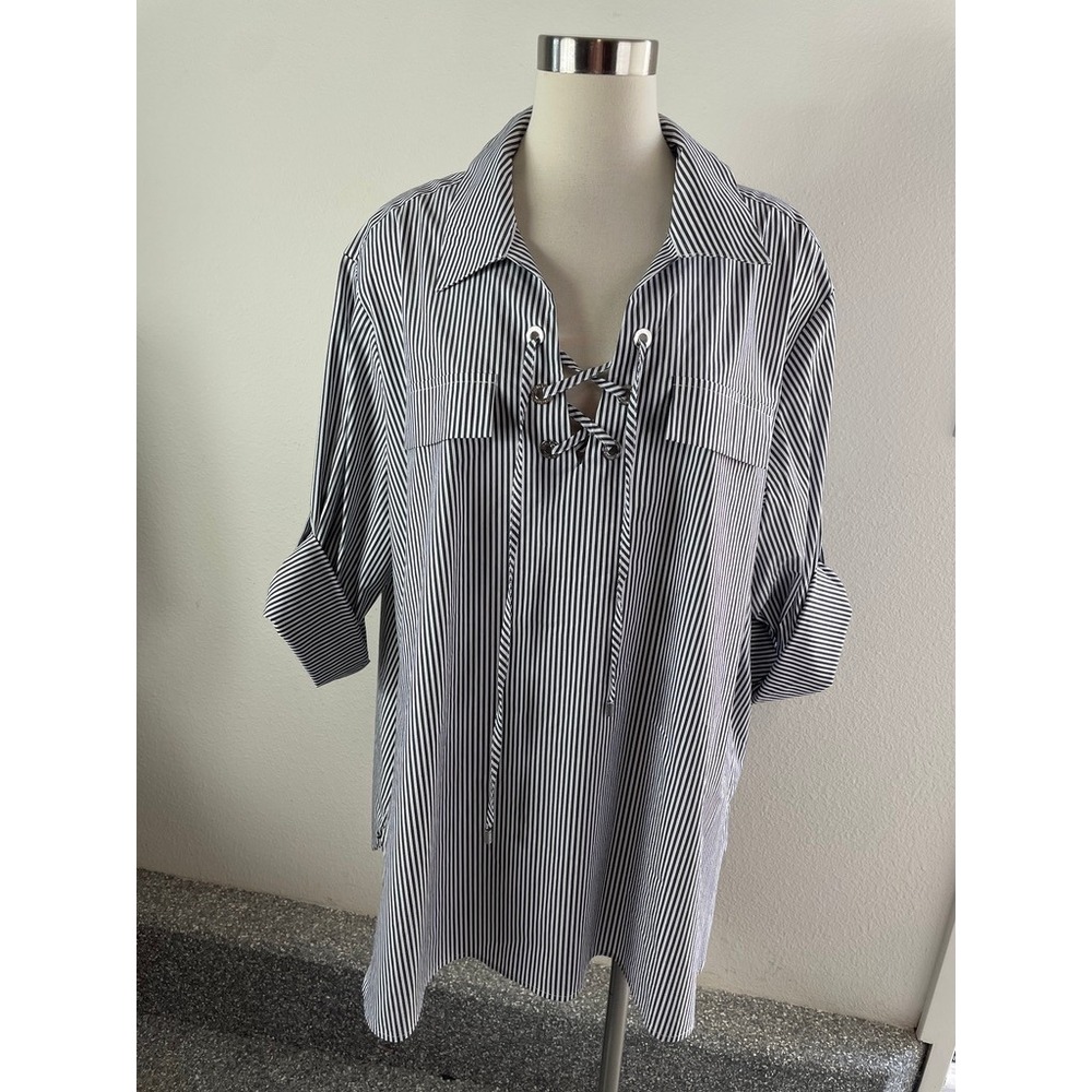 NEW Calvin Klein Womens Plus 3X Modern Essentials Striped Lace Up Tunic Top